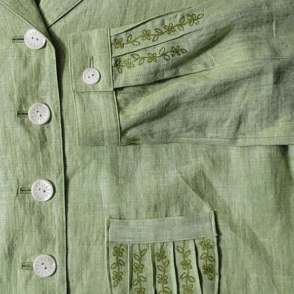 J. Jill Women's Celery Green Embroidered Linen Jacket - Picture 10 of 16